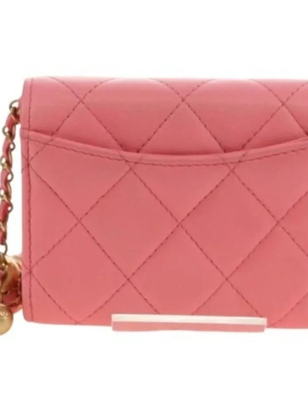 CHANEL Matelasse Chain Wallet Coco Ball Bag Lamb Skin Pink Gold CC Auth 181927M